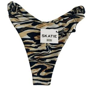 SKATIE Zebra Tiger Print Bikini Bottom High Cut Cheeky Tie Side NWT Size L